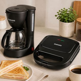 Kit Cafeteira 15 ou 30 xícaras + Sanduicheira ou Grill Elétrica Preto/Inox Itatiaia
