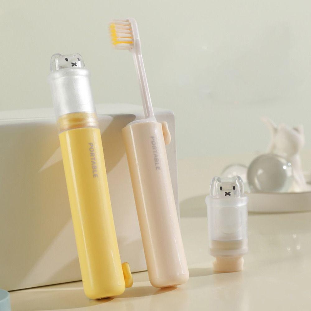 Escova de Dentes de Viagem 2 em 1 Portátil com Dispensador de Pasta - Mini Conjunto Dobrável para Camping e Viagens