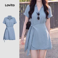 Lovito Vestido Casual Azul para Mulheres Estilo Envelope primavera/verão DRB198P1D295