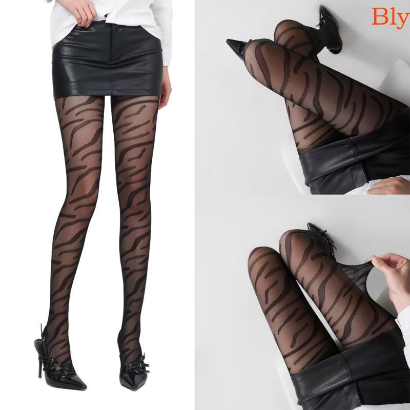 Bly Zebras Listrado Estampado Meia-Calça Para Meias Finas Transparentes Escritório E Eventos