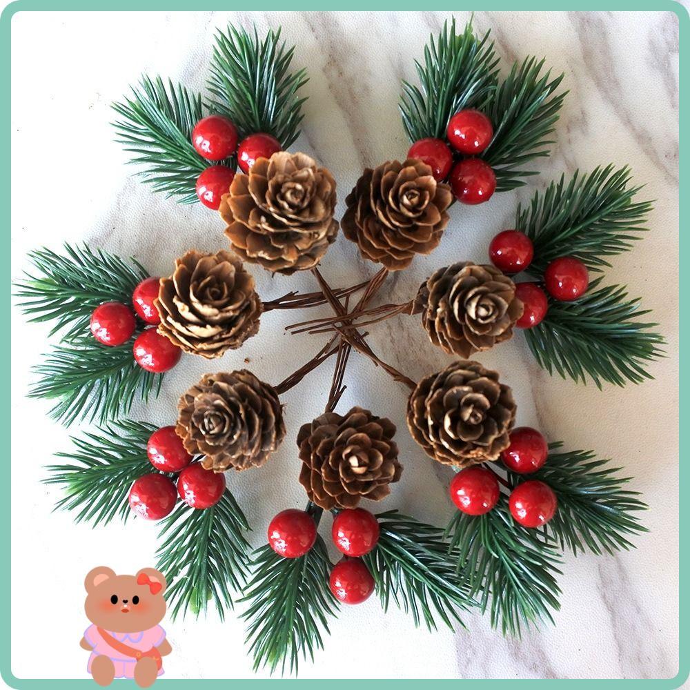 10 Peças De Enfeite De Natal , Pinha Doméstica DIY Decoração Floral Artificial , Frutas Vermelhas
