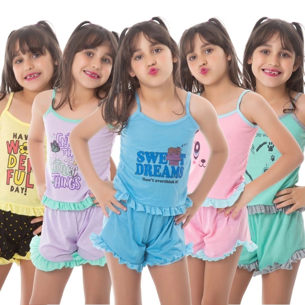 Kit 8 Pijamas INFANTIL MALHA Baby Doll Estampado Personagens Short Doll MALHA Confortável Promoção