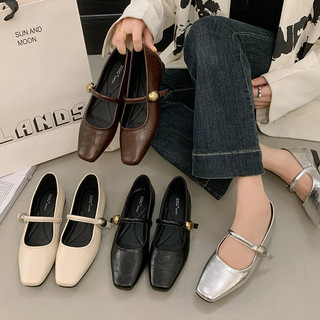 Bloco de salto prata Mary Jane sapatos femininos 2025 novo estilo primavera outono dedo do pé quadrado primavera frances
