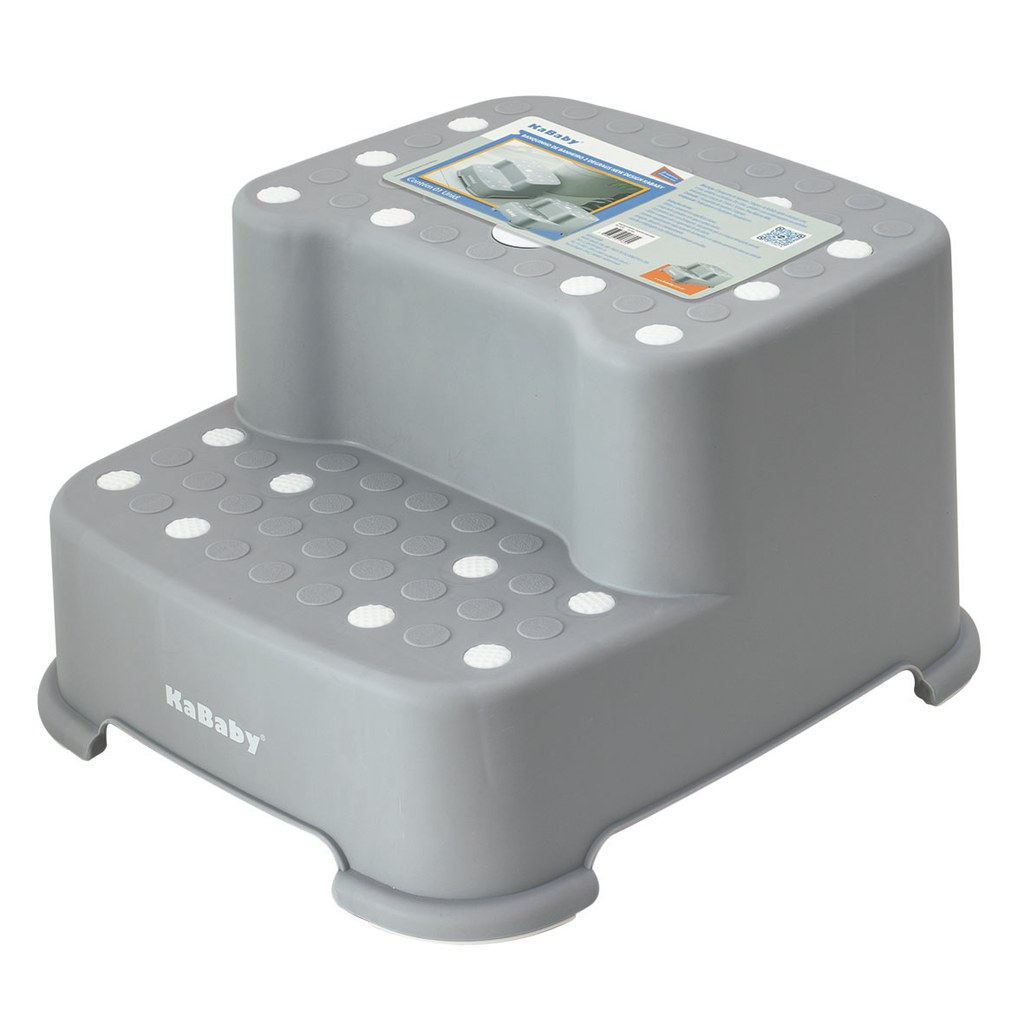 Banquinho De Banheiro Infantil Escadinha 2 Degraus Antiderrapante Step Até 80kg Cinza KaBaby