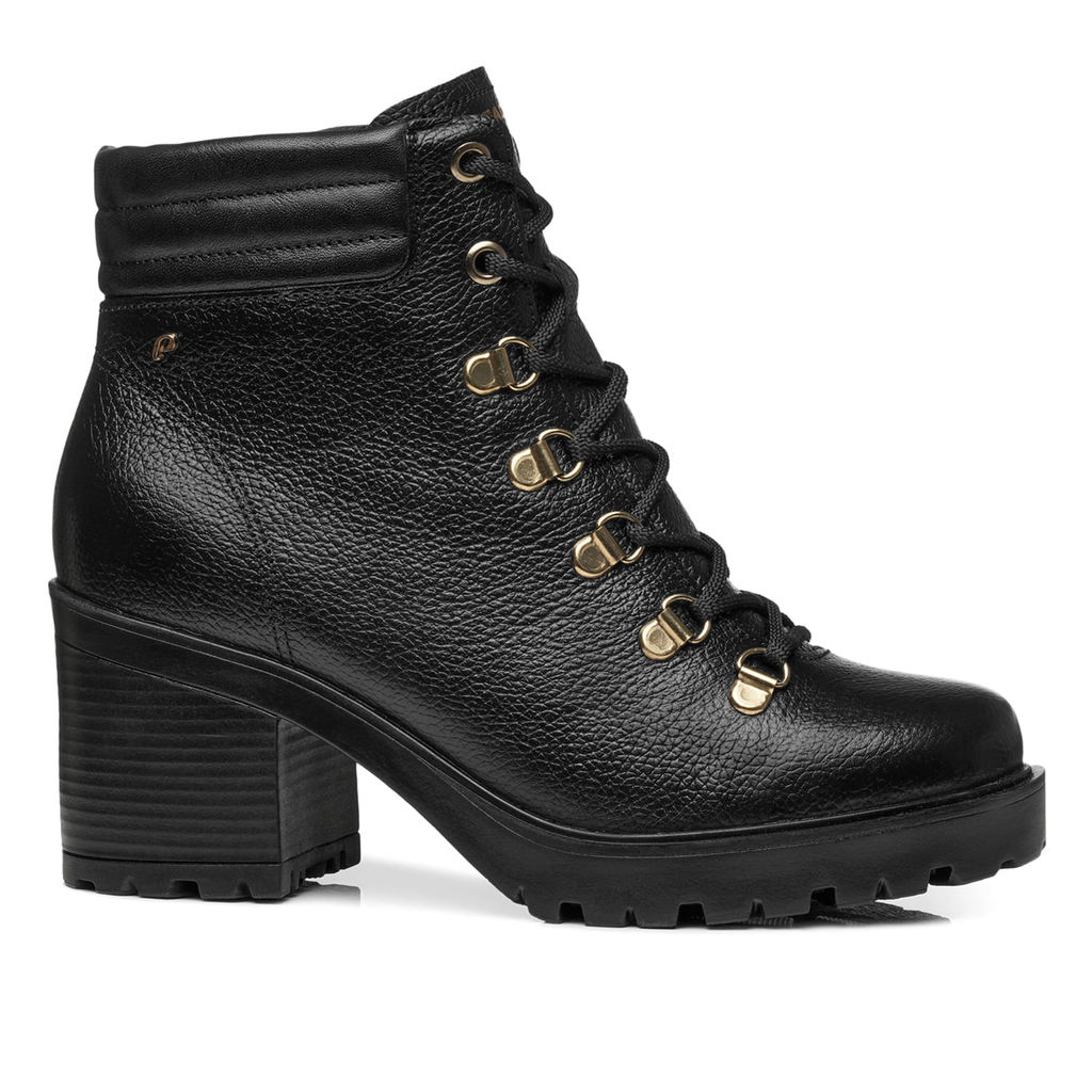 Coturno Pegada Feminino em Couro Preto Cano Curto 282601-02