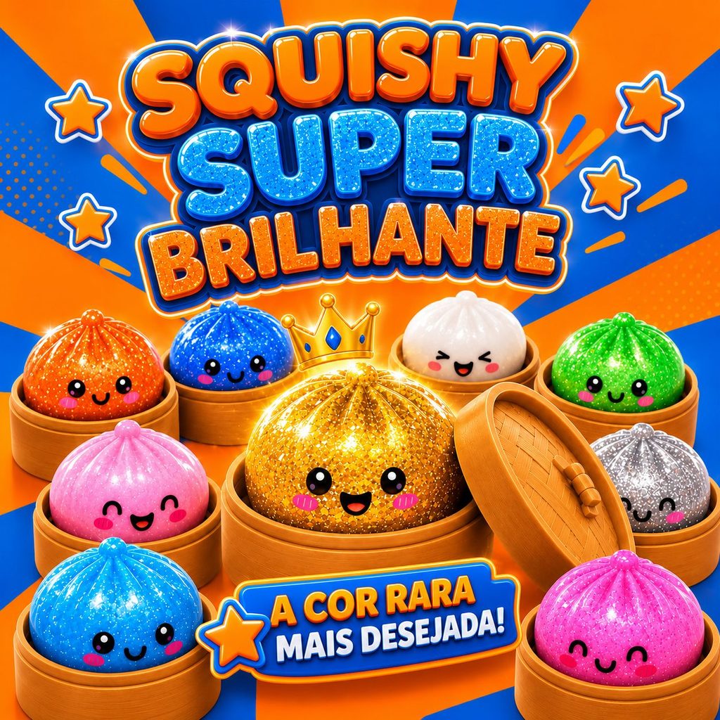 Squishy Dumpling Glitter Sensacional – Caixa Surpresa Pãozinho Chinês Brinquedo Sensorial Antiestresse