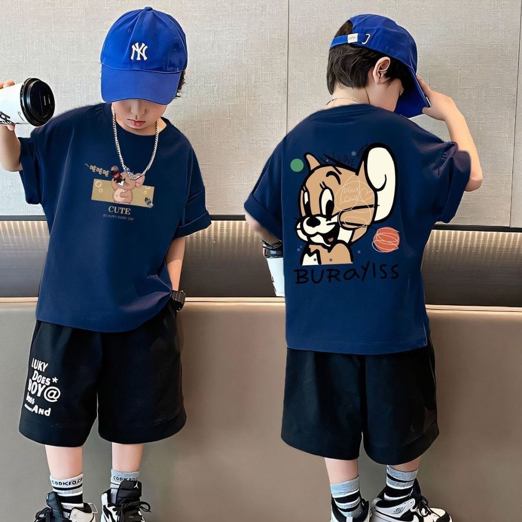 100% algodão meninos desenhos animados impressos de manga curta crianças All-Match solto camiseta médio grande crianças 
