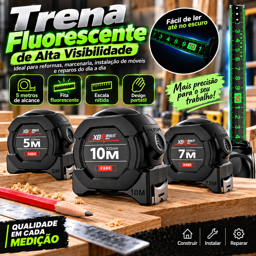 5M/7.5M/10M Fita Métrica Aço Carbono Alta Precisão Trena Profissional Fita Fluorescente Durável Para Engenharia — imagem 2 de 2