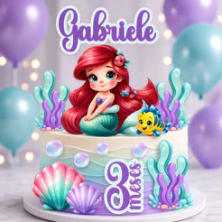 Topo De Bolo Pequena Sereia Baby Cute Personalizado Com Nome