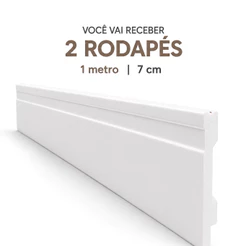 Rodapé de Poliestireno 7cm Branco Frisado com 2 Barras de 1 Metro Para Piso e Decoração