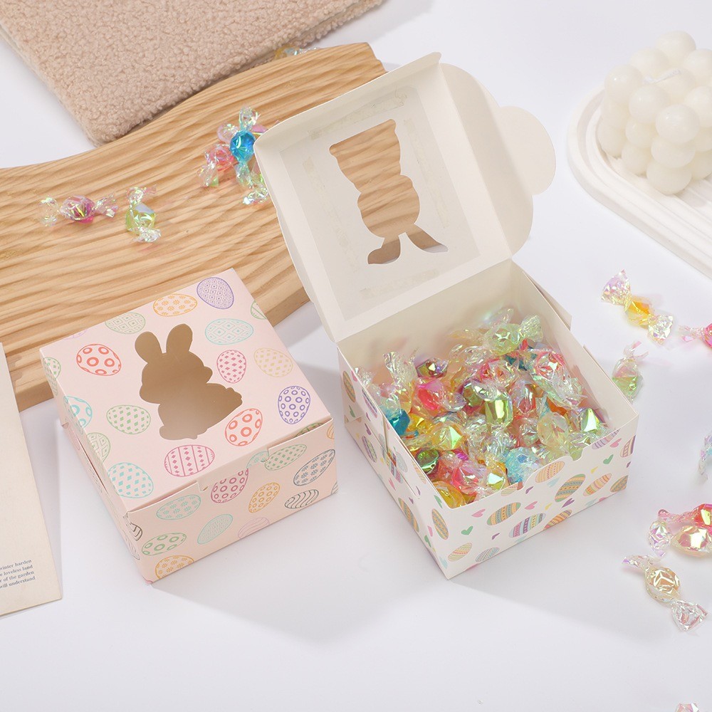 Dia das crianças janela quadrada caixa de papel doces aniversário coelho caixa de doces caixa de papel coelho de páscoa 