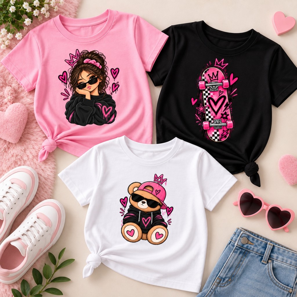 Kit 3 Camisetas Menina Estilosas Infantil Feminina Estampada