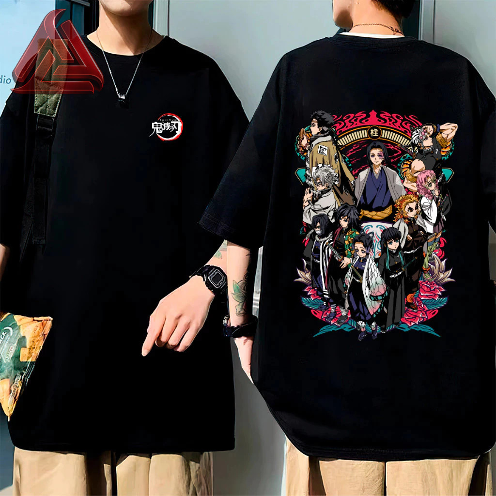 Camiseta unissex nova de 2026, 100% algodão, estampada com personagens do anime Demon Slayer, modelagem solta.