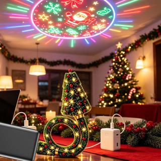 Projetor De Luz De Natal Plug and Play Forma De Árvore Candeeiro De Mesa Férias Interior Com 6 Slides Para Casa