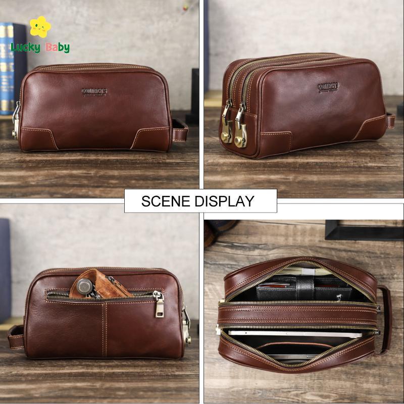 [Luckybaby-t] Bolsa De Higiene Pessoal Masculina De Couro Genuíno Combinação Lo Grande Capacidade Leve Portátil Para Via