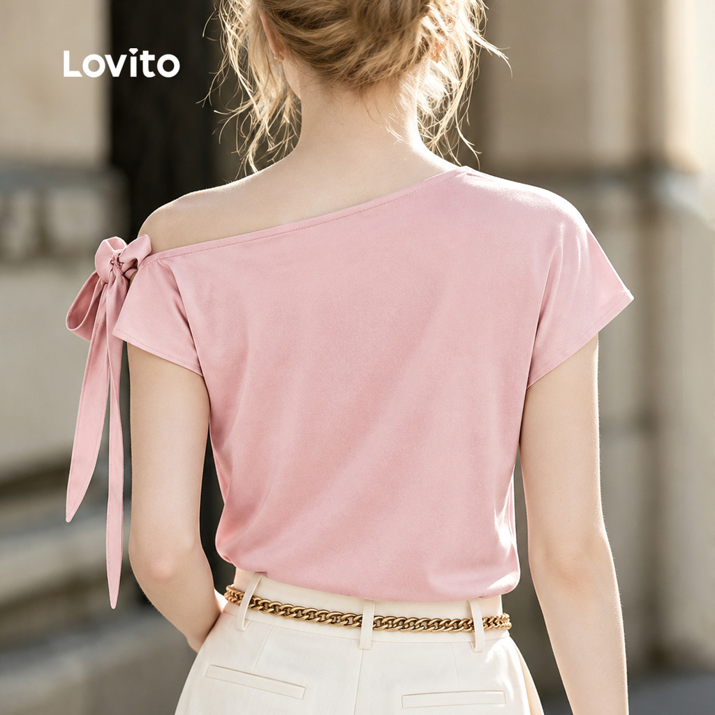 Lovito Blusa Elegante Rosa com Cadarço Assimétrica primavera/verão BLB201P1D413 · foto 2