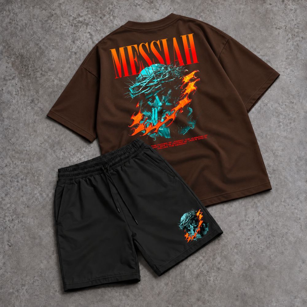 Conjunto Camiseta Oversized Messiah Jesus Fé Cristã Gospel Streetwear Short Estampado Presente Fã