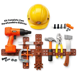 Kit Ferramentas Infantil com Cinto Parafusadeira Elétrica e Capacete Brinquedo Construtor