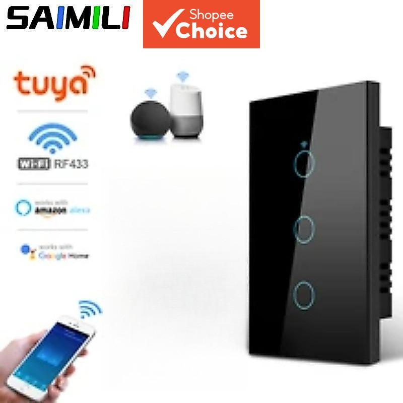 SAIMILI US WiFi + Bluetooth Tuya Interruptor de Parede Inteligente RF433 2Gang Sensor de Toque Inteligente Interruptores
