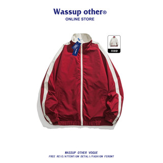 WASSUP OUTRO American Street Wear Jaqueta Masculina Outono Dupla Face Desgaste Ruffian Bonito Função Casal Gola Alta Jaq