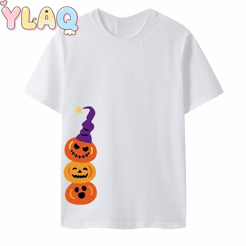 Halloween Gato Preto Abóbora Crianças Manga Curta Camiseta Bonito Dos Desenhos Animados Impressão Meninos Meninas Festa 