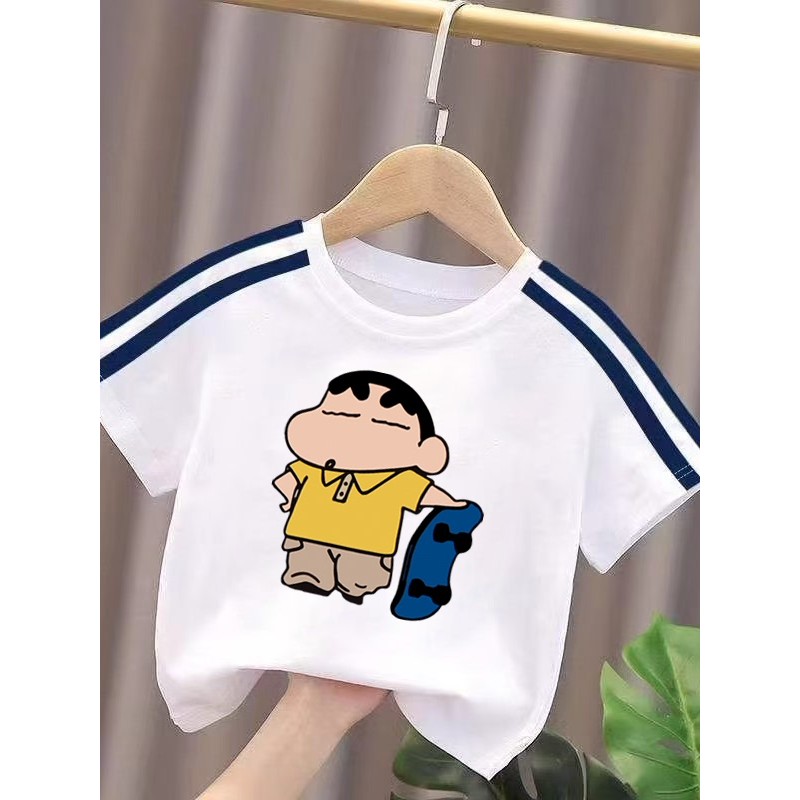 100% algodão meninos três barras em torno do pescoço de manga curta camiseta 2026 verão pequeno médio crianças bebê moda