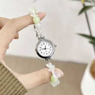 Triturado Gem frisado pulseira relógio feminino ins nicho fresco estudante simples relógio de quartzo ajustável influenc