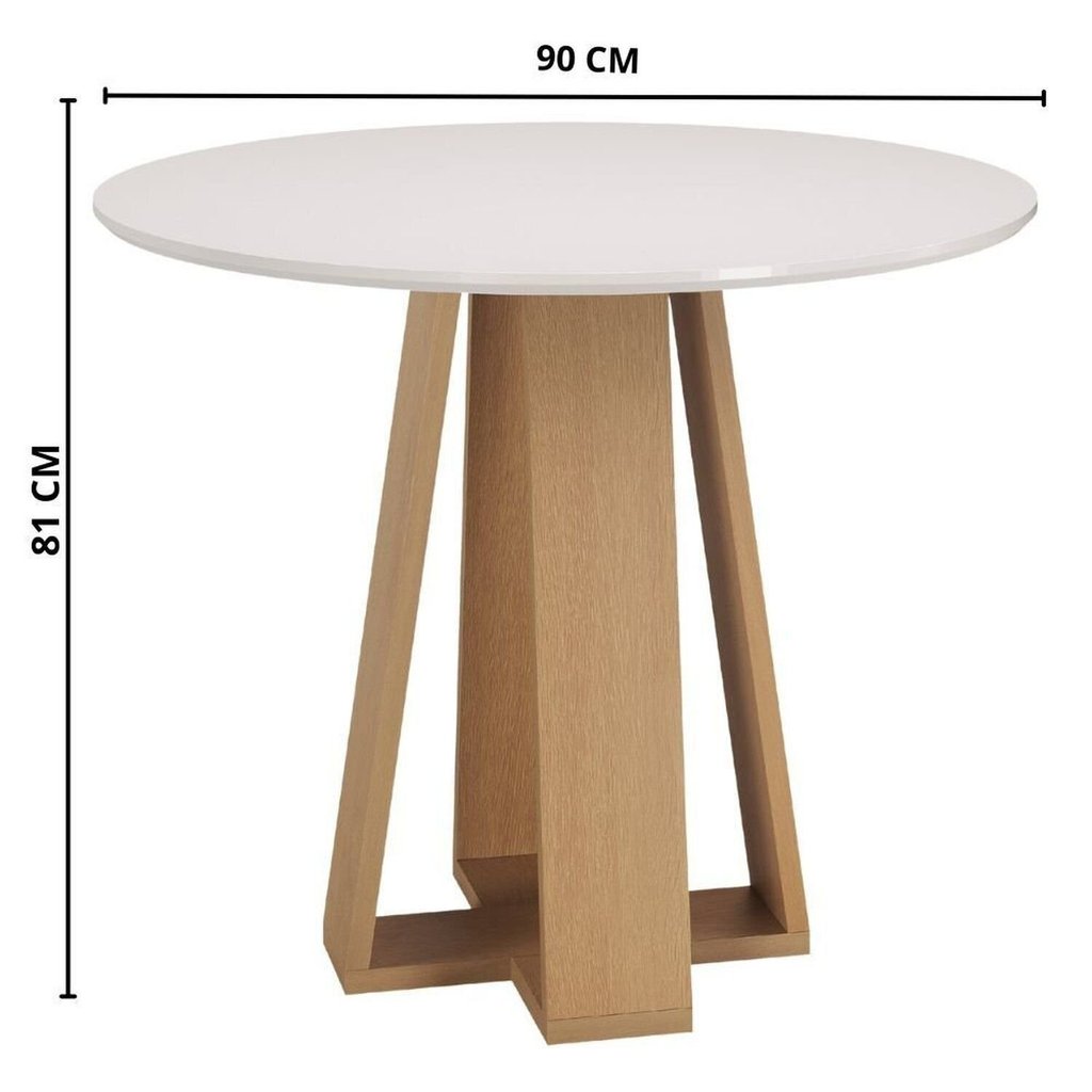 Mesa Redonda 90cm x 81,5cm Moderno Amarelo/Mel/Off White Mel/Off White · foto 2