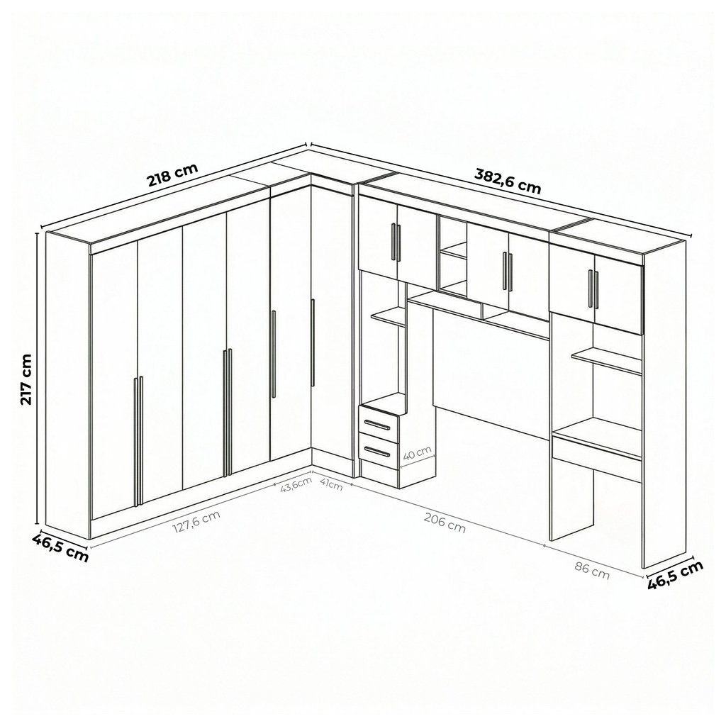 Guarda Roupa Casal Modulado 5 Peças 12 Portas com Espelho, Cabeceira e Escrivaninha 100% MDF Smart C Cinamomo/Capuccino — imagem 2 de 2