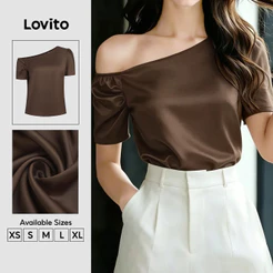 Lovito Blusa Elegante Assimétrica Marrom Primavera/verão Feminina BLB201P1D078