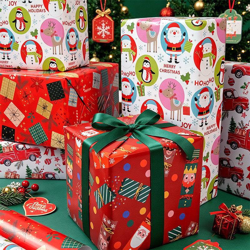 Papel de embrulho de presente de Natal Árvore de Natal Véspera de Natal Presente de doces Premium Desenhos animados Nata