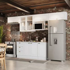 Cozinha Compacta Modulada 7 Peças Emily Espresso Móveis Branco/HP/Calcare Branco HP/Calcare