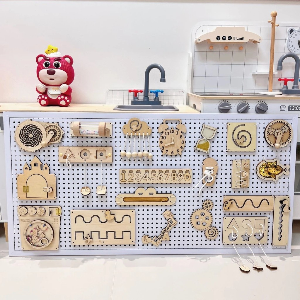 Montessori Wood Toys Busy Board DIY Children Parts Training Life Skill Lock Activity Board Accessories Toddlers 1 Year O