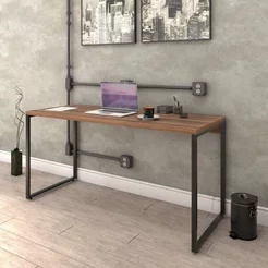Escrivaninha Mesa Escritório Diretor Estilo Kuadra 150cm Industrial Nogal Marrom Nogal