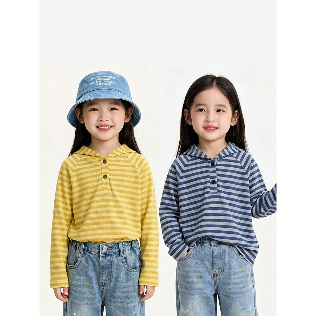Meninas camisetas crianças de manga comprida topos camisas de fundo do bebê estilo fino versão coreana listrado médio gr