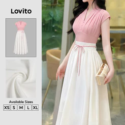 Lovito Elegant Vestido Rosa Evasê Longo Com Botões E Drapeado Para Trabalho Primavera E Verão DRB201P1D272