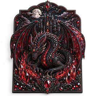 AMZ Dark Night Castle Dragão Preto Borda em formato especial DIY Pintura decorativa de diamante Casa Artesanato criativo