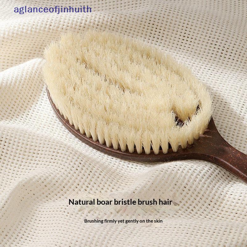[aglanceofjinhui] Escova De Banho Seca Com Cerdas De Javali Natural Cabo Longo Esfoliante De Limpeza Profunda De Fibra D