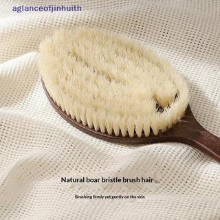 [aglanceofjinhui] Escova De Banho Seca Com Cerdas De Javali Natural Cabo Longo Esfoliante De Limpeza Profunda De Fibra D