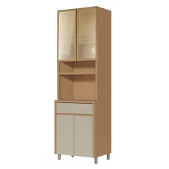 Paneleiro 4 Portas 1 Gaveta Condessa 100% MDF Marrom/Carvalho/Greige Carvalho/Greige