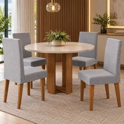 Mesa de Jantar Chiara Redonda 90x90cm com 4 Cadeiras Venus Inox/Branco Inox/Branco
