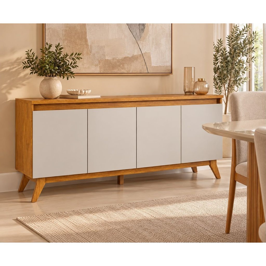 Buffet Aparador 4 Portas MDP/MDF Mel Off White 156cm Eifel Marrom Mel/Off White