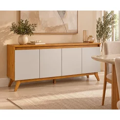 Buffet Aparador 4 Portas MDP/MDF Mel Off White 156cm Eifel Marrom Mel/Off White