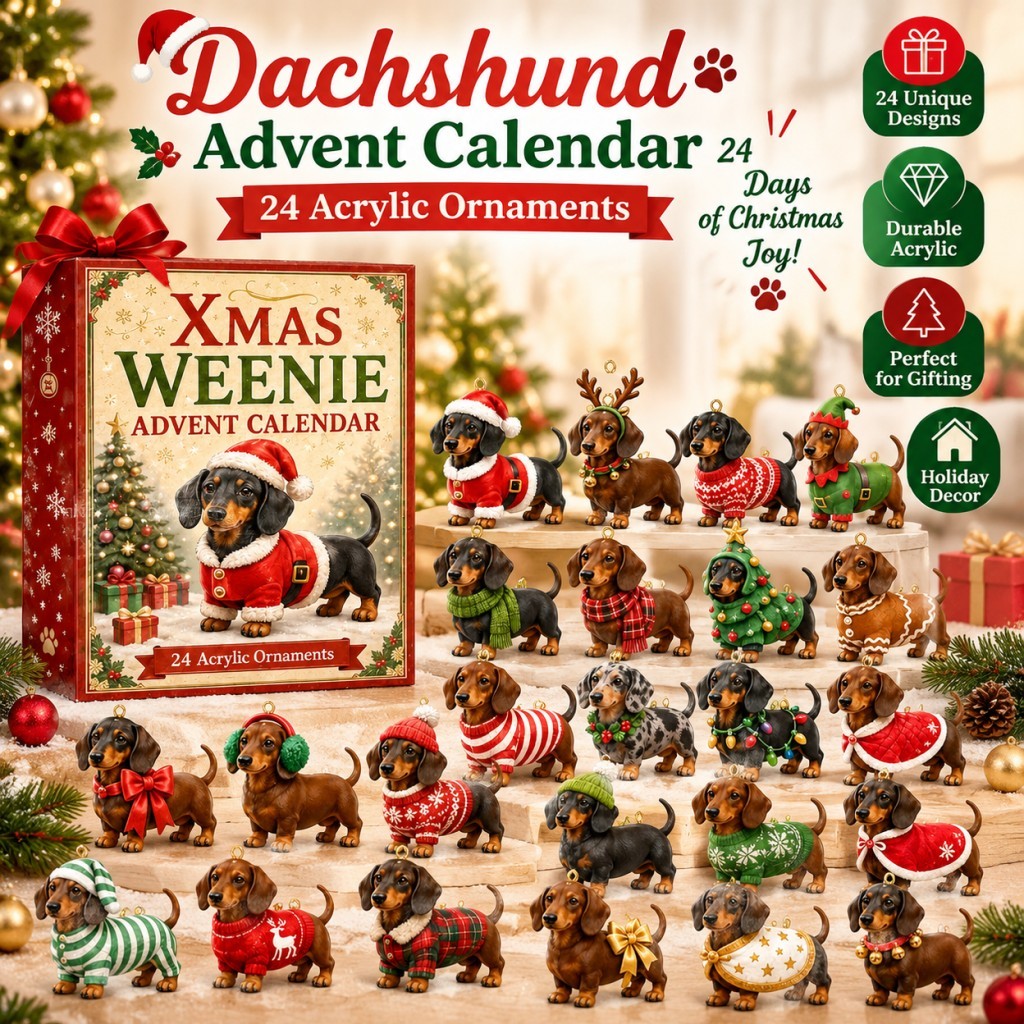 Natal Dachshund Advento Calendário Caixa Cega 24 Acrílico Cão Pendurado Ornamentos Decoração Do Feriado Presente