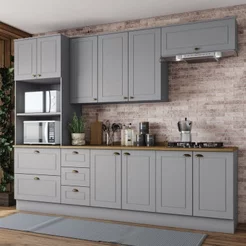 Cozinha Completa Modulada 5 Peças Emily Cinza/Nature Cinza/Nature
