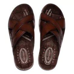 Chinelo Slide Masculino Pegada Anilina Couro Marrom