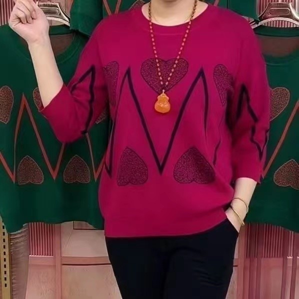 Estilo ocidental camisa pequena mãe primavera outono roupas de manga média topos de meia-idade mulheres idosas Plus Size