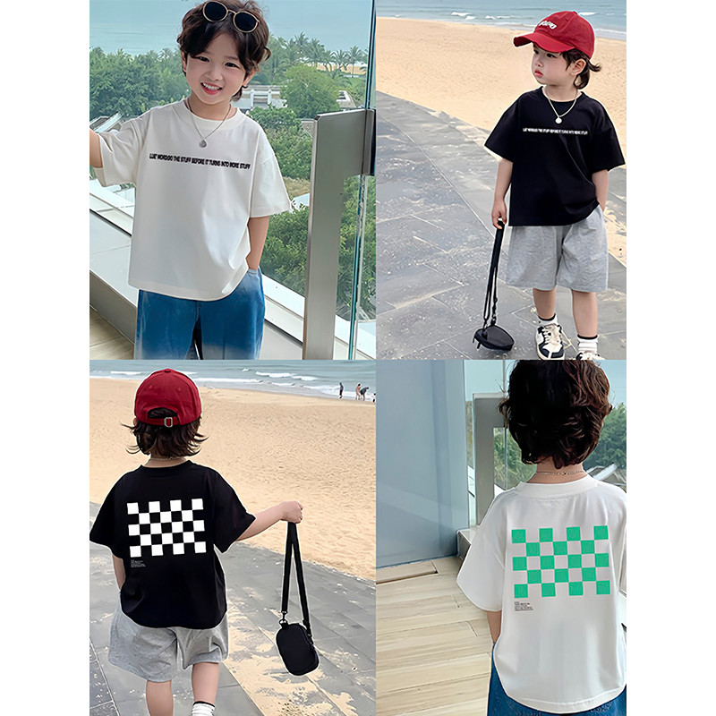 Algodão puro crianças de manga curta simples All-Match meninos camiseta 2025 verão Street Wear moda topo meninos meninas