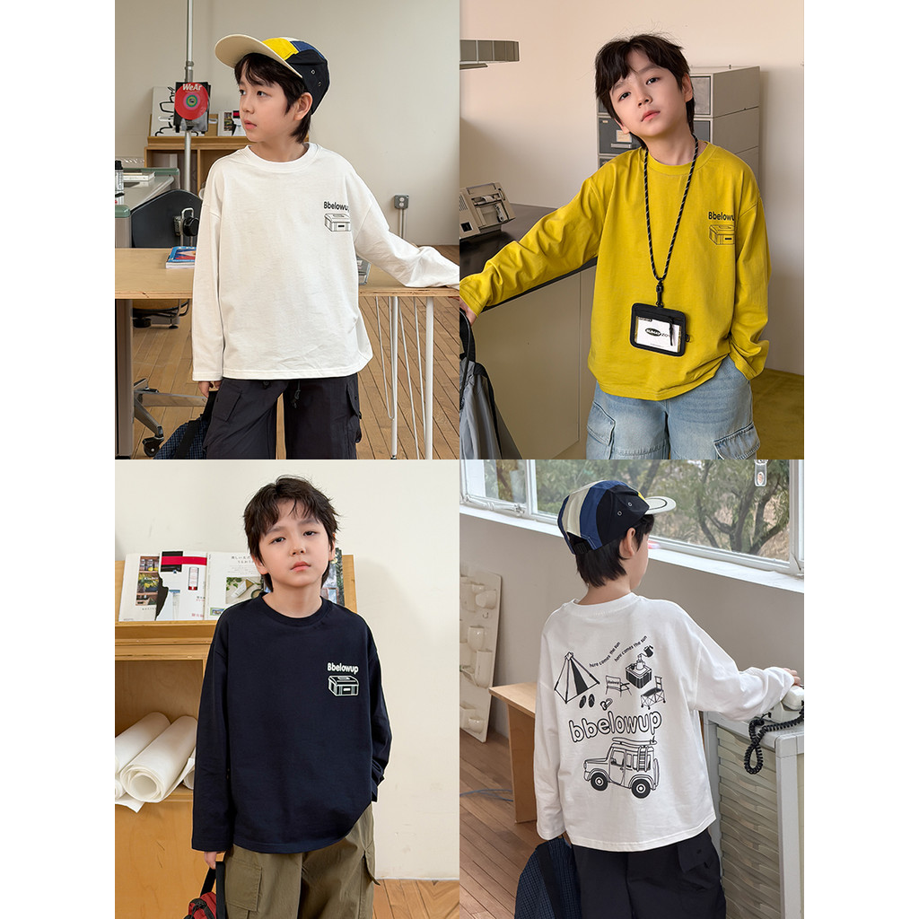 Yima meninos algodão manga comprida camiseta crianças roupas de primavera bebê solto Casual carta dos desenhos animados 