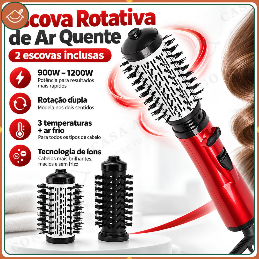 Secador de Cabelo e Escova Modeladora 2 em 1 110V 1200W Ar Frio Morno Quente Íons Negativos Cabelos Médios Longos